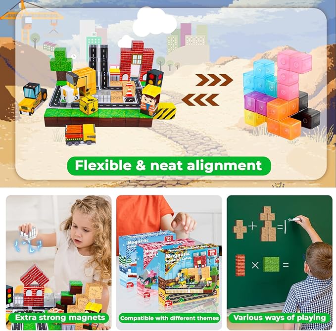 100PCS Magnetic Blocks, Magnet - Magnetic Building Tiles Set 100Pcs 评论和价格