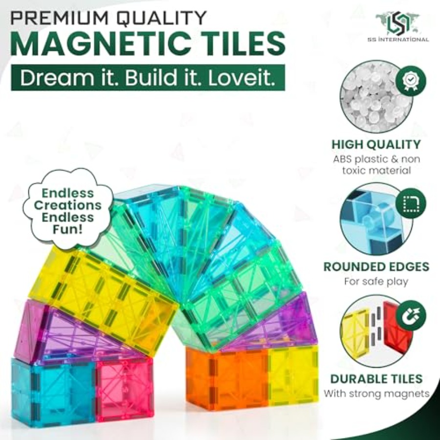 Magnetic Tiles Construction Se - Magnetic Building Tiles Set 100Pcs 评论和价格